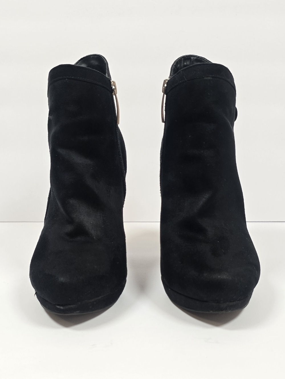 Limelight Black Suede Platform Stiletto Ankle Boots Side Zip Heeled Booties 38 - Picture 5 of 9